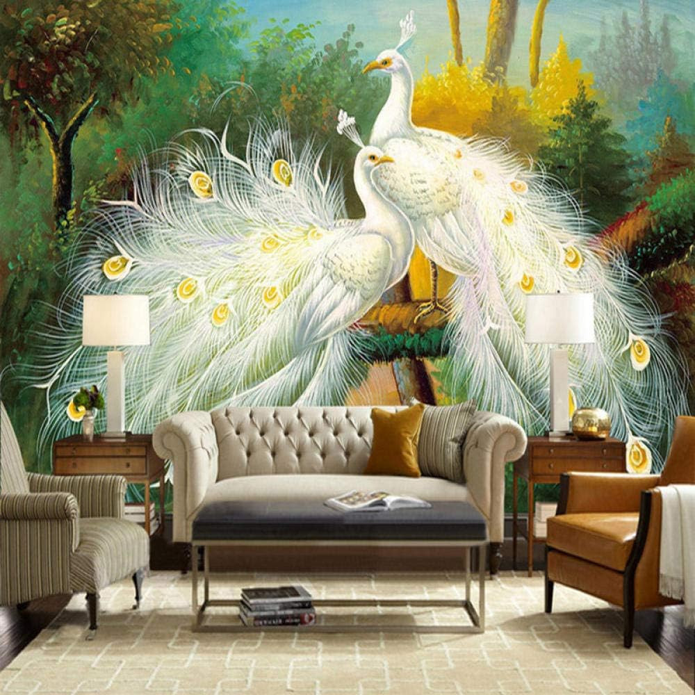 Custom 3D Wallpaper Mural With White Peacock Design For Living Room,  Bedroom Or Tv Backdrop inside Custom Living Room Mural Designs
