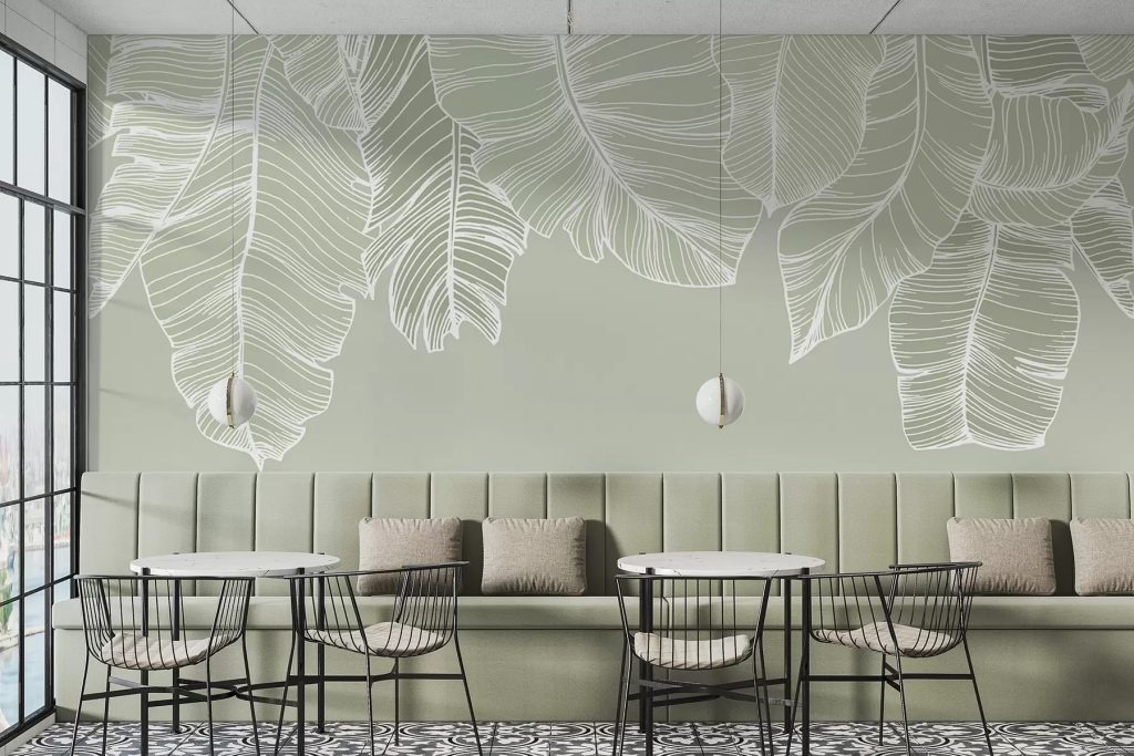 Line Art Cafe Wallpaper, Cafe Wall Mural Buy At Uwalls Light with regard to Minimalistic And Simple Mural Designs