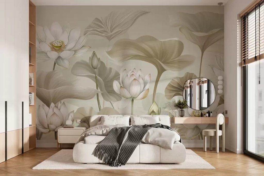 Wall Mural Photo Wallpaper Beautiful Large Beige Coloured Leaves for Beautiful Large Murals For Rooms